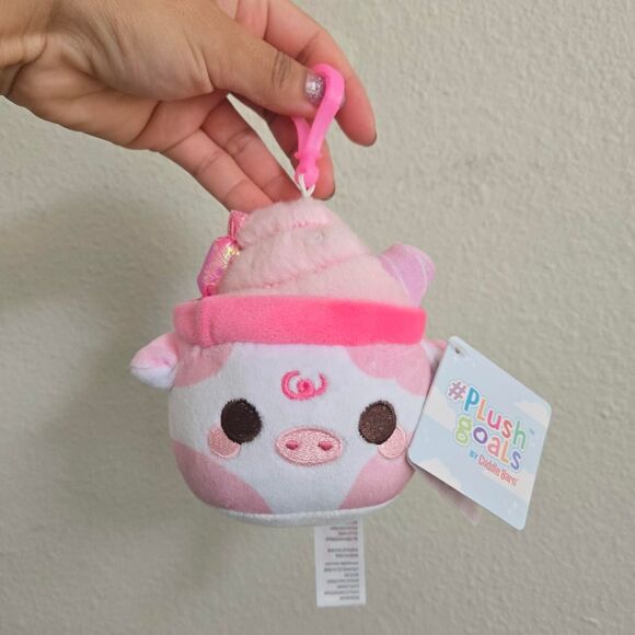 Cuddlebarn Accessories - Cuddle Barn Bubblegum Mooshake Pink and white plush keychain